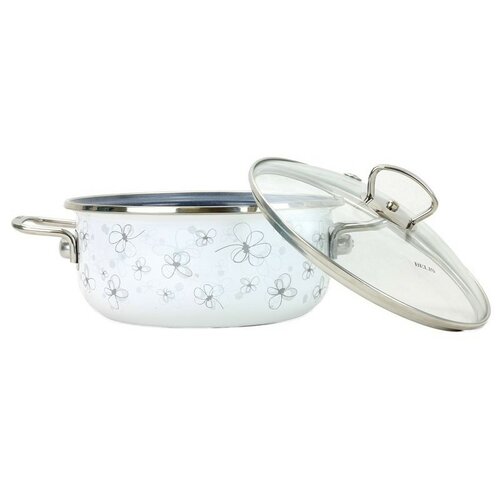 Belis Emajlirana ponev s pokrovom Premium, bela,20 cm, 2,3 l