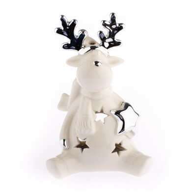 Bożonarodzeniowy renifer ceramiczny Kuleczka, biały