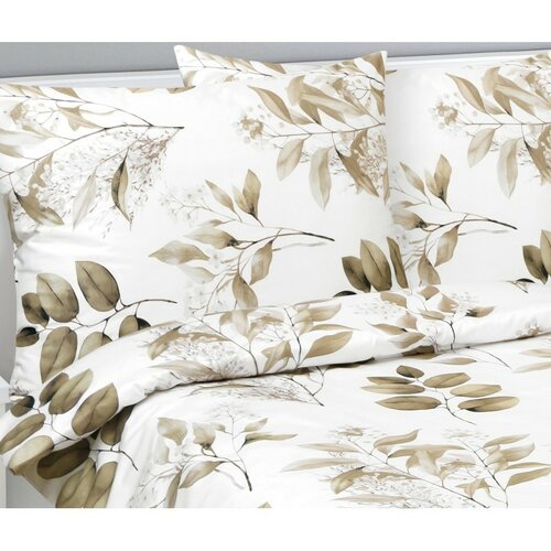 Bellatex Saténové obliečky Listy hnedá, 140 x 220 cm, 70 x 90 cm