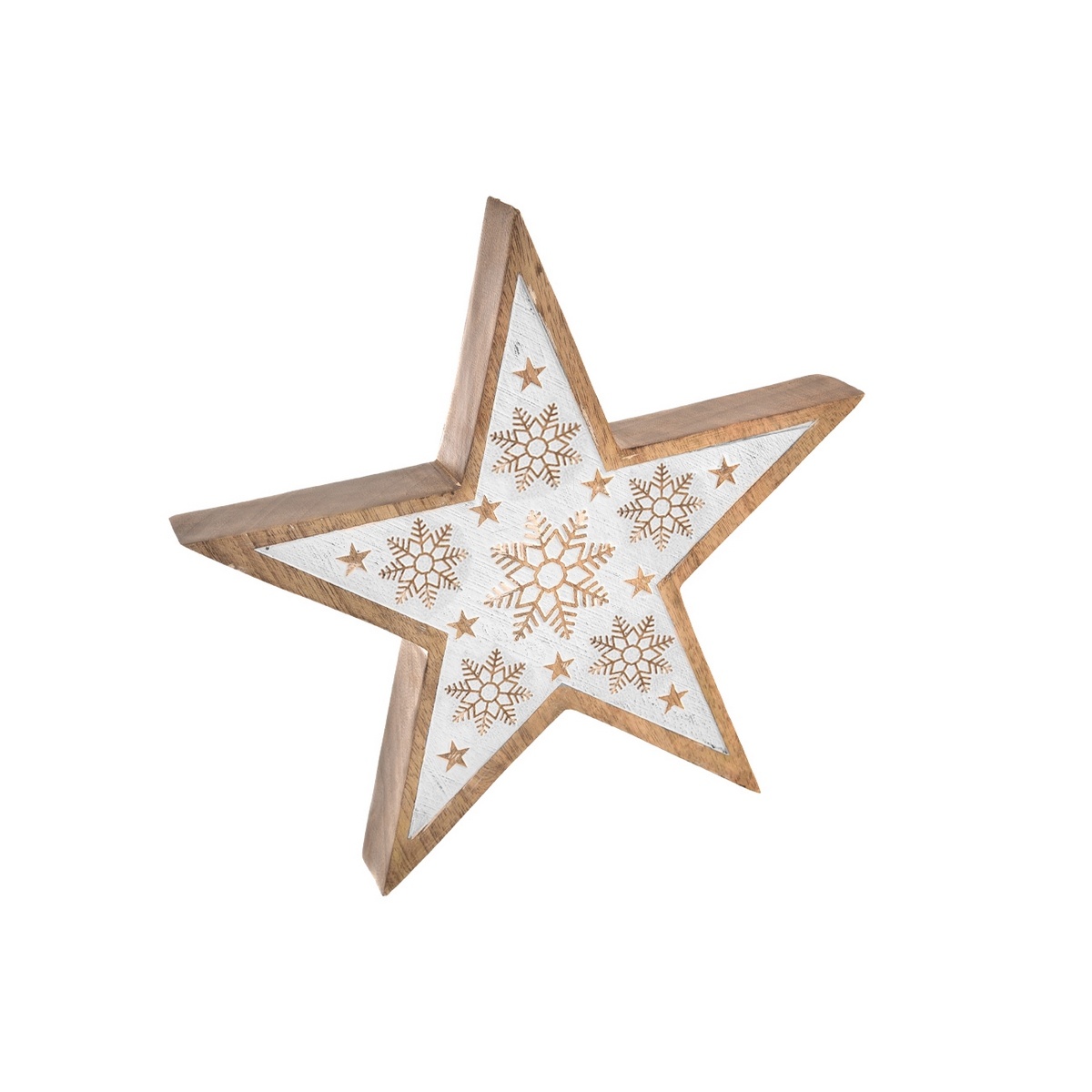 InDecor Gwiazda świąteczna z drewna mango, biały, 25 x 4 x 25 cm