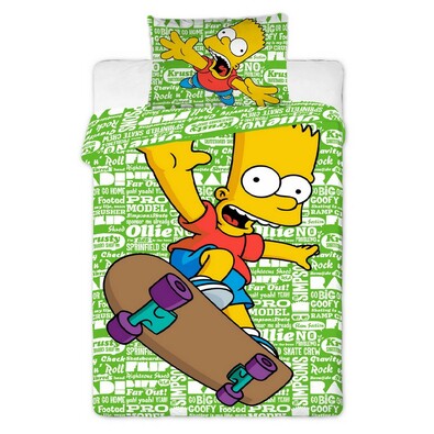 Dětské bavlněné povlečení Simpsons Bart green, 140 x 200 cm, 70 x 90 cm