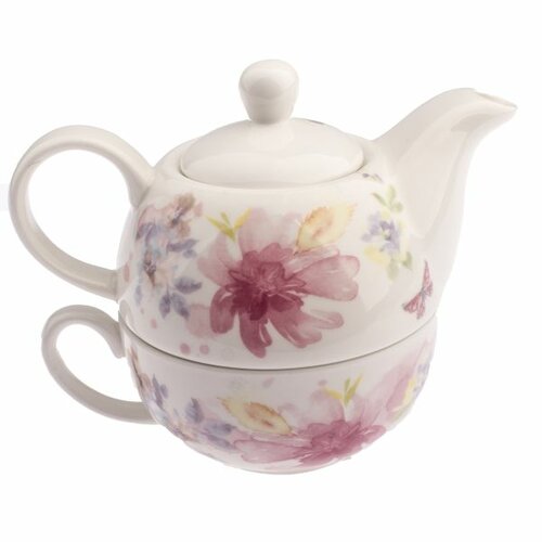 Flower porcelán teáskanna csészével, 400 ml