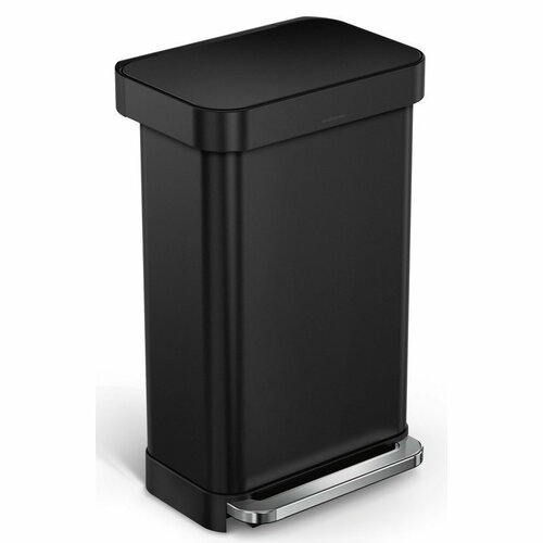 Simplehuman téglalap alakú pedálos szemetes 45 l,fekete, táskazsebbel