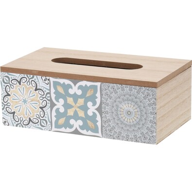 Cutie din lemn Chinoas, pentru batiste, albastru, 24 cm