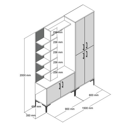 Viyana Walnut, and Anthracite akasztó cipőtárolóval, polcokkal és szekrénnyel