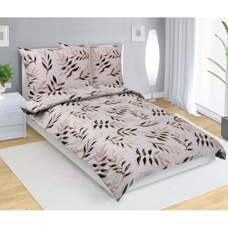 Bellatex Pościel bawełniana Liść szary, 140 x 220 cm, 70 x 90 cm, 140 x 220 cm, 70 x 90 cm