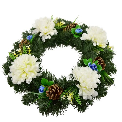 Coroană funerară Crizanteme albe, 35 cm