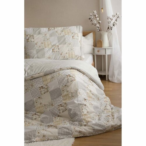 Lenjerie de pat din bumbac Patchwork bej, 140 x200 cm, 70 x 90 cm