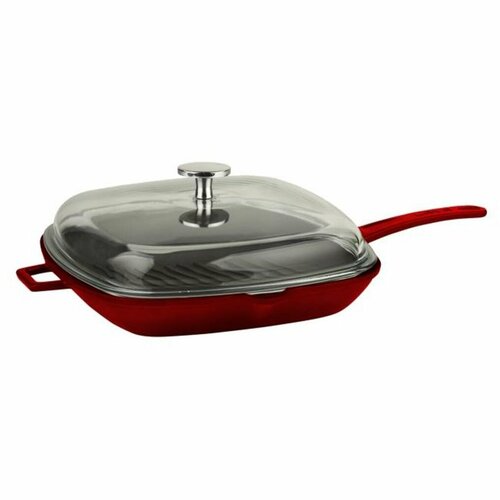 LAVA Metal Gusseisen-Grillpfanne mit Deckel rot, 28 x 28 cm