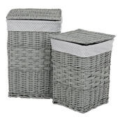 Set de coșuri de răchită pentru rufe Buline gri 2 bucăți, 2 dimensiuni, 40 x 60 x 40 cm