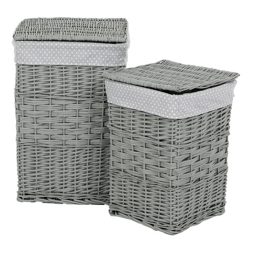 Wäschekorb-Set aus Weide Grauer Punkt,2 Stück, 2 Größen, 40 x 60 x 40 cm