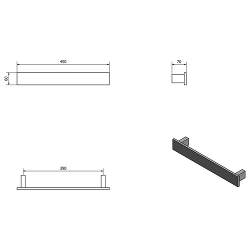 SAPHO PX051 Suport pentru prosoape, 45 x 6 cm,negru mat