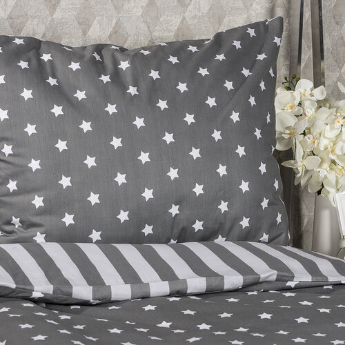 4Home Lenjerie pat bumbac Stars gri 1 pers., 140 x 220 cm, 70 x 90 cm