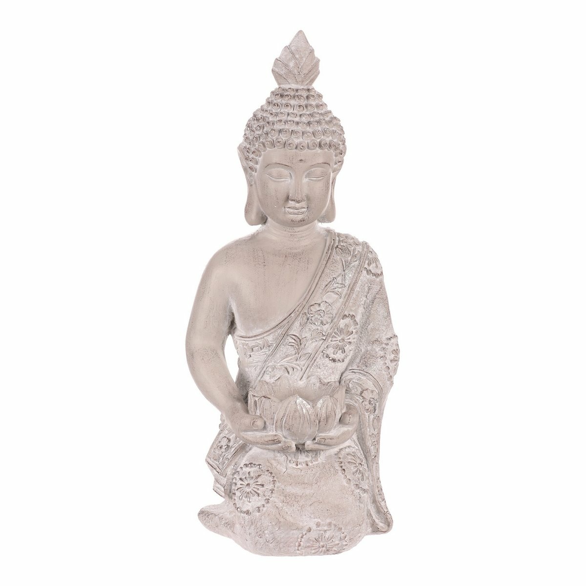 Dekoráció Buddha szobor térdelve, szürke,polirezin , 25 x 24 x 57 cm