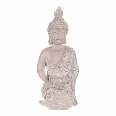 Dekorace soška Buddha klečící, šedá, polyresin, 25 x 24 x 57 cm