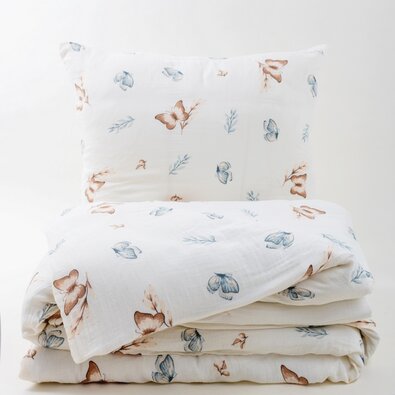 Matex Pościel muślinowa Motyle, 140 x 200 cm, 70 x 90 cm