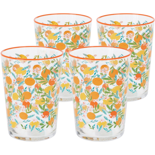 Set 4 pahare Flowers & Fruits 510 ml , portocaliu