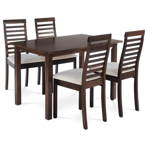 Set de sufragerie din lemn masiv cu 4 scaune, 120x 75 x 75 cm, nuc