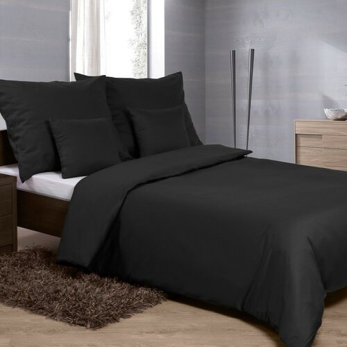 MATEX Satin-Bettwäsche Schwarz, 140 x 200 cm, 70 x 90 cm