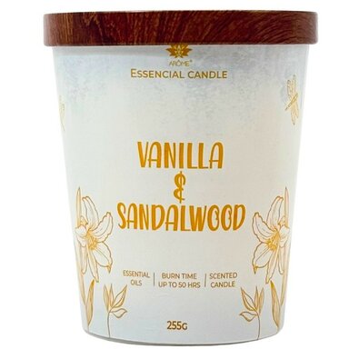 Lumânare Arome în sticlă cu capac metalic 255gVanilla & Sandalwood