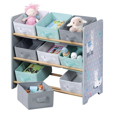 Kesper 17706 Kinderregal mit 9 Stoffboxen Lama, 65 x 60 x 30 cm