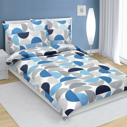 Bellatex Baumwollbettwäsche Halbkreis Blau, 140 x 220 cm, 70 x 90 cm