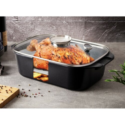 Berlinger Haus Bräter mit Rost und Aromadeckel Granit Diamond Line, 34,5 x 24,5 cm