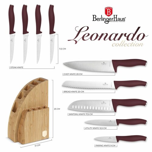 BerlingerHaus Набір ножів з бамбуковою підставкою Leonardo, 10 шт.