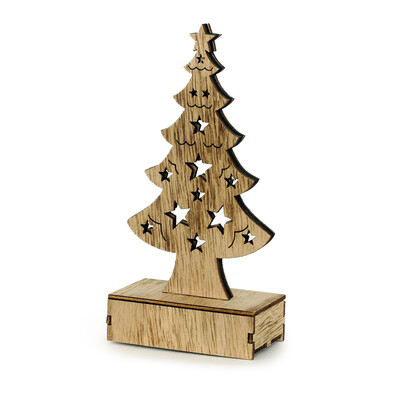 Granville karácsonyi fából készült fa dekoráció, 6 LED-es