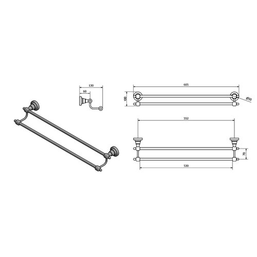SAPHO 1318-11 Diamond suport dublu pentru prosoape60 cm, bronz