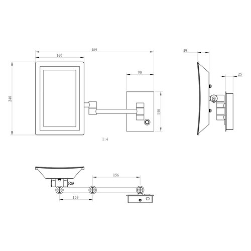 SAPHO MW834 Kosmetikspiegel mit LED,quadratisch, chrom