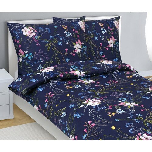 Bellatex Baumwollbettwäsche Apfelblüte Dunkelblau, 140 x 200 cm, 70 x 90 cm
