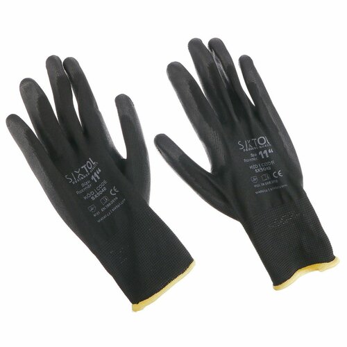 Sixtol Rękawice robocze poliestrowe GLOVE PE-PU 11czarne, rozmiar 11"