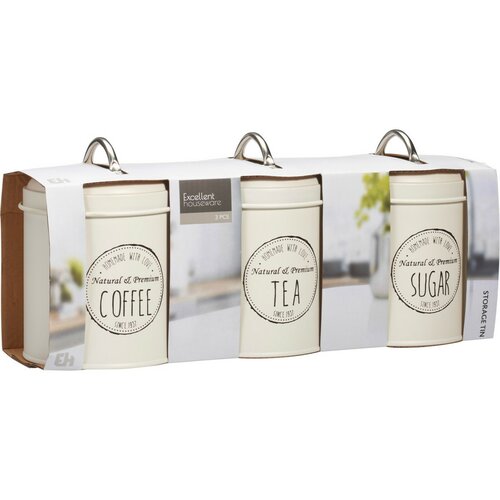 Set de cutii metalice pentru alimente Excellent Houseware 11 x 16 cm, 3 buc, crem