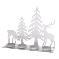 Vianočný kovový svietnik na 4 čajové sviečky Soby v lese, 25 x 21 x 8 cm