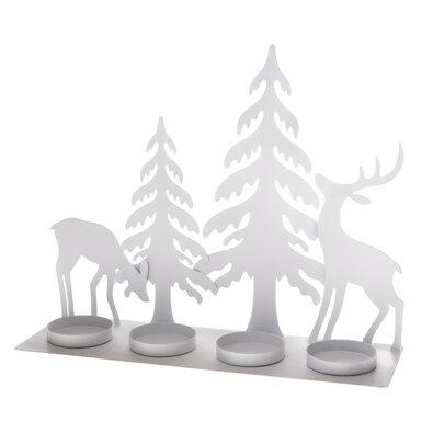 Vánoční kovový svícen na 4 čajové svíčky Soby v lese, 25 x 21 x 8 cm