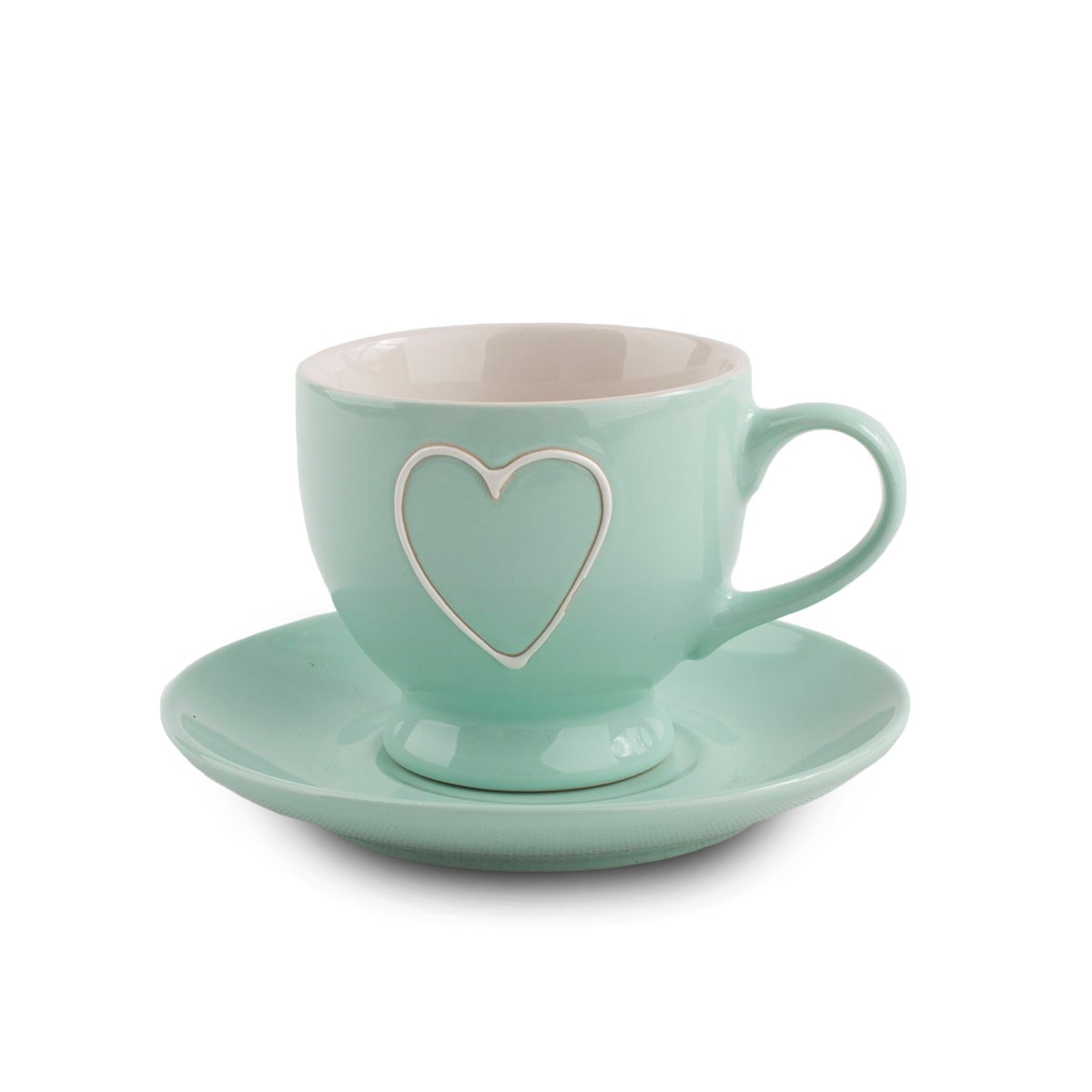 Keramická šálka s podšálkou Heart 210 ml, sv. zelená