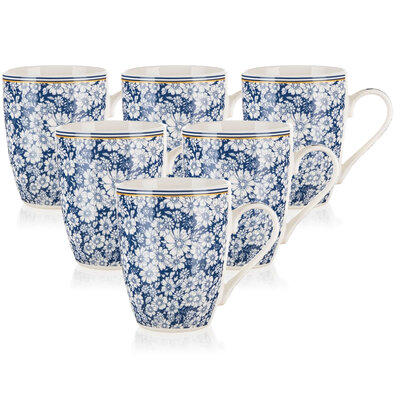 Banquet 6-teiliges Set aus Keramikbechern FLOWER Blue, 340 ml