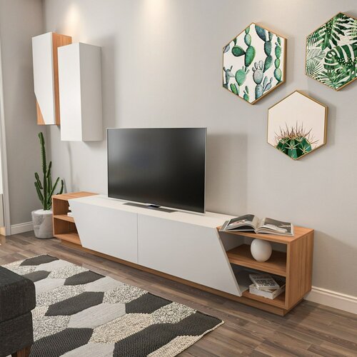 Zebra White and Teak TV-asztal szekrénnyel