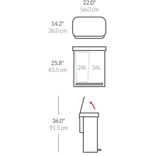 Simplehuman Pedálový odpadkový koš na tříděný odpad, 58 l, bílá ocel