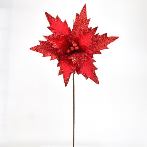 Різдвяна квітка з блискітками червона, 50 х 32 см
