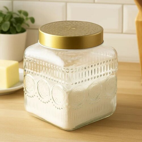 Altom Set of glass jars with golden lids Daisy 1.8l, 4 pcs