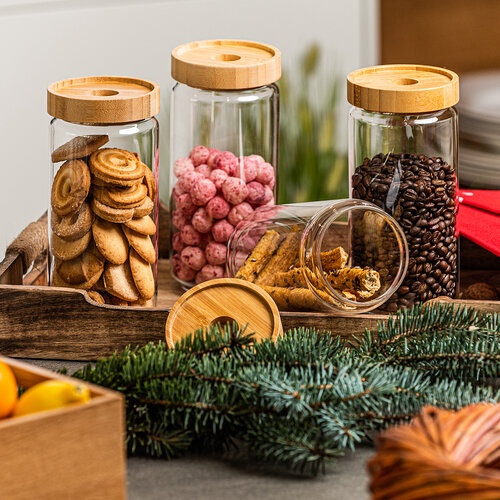 4Home Vorratsdose aus Glas mit Deckel Bamboo Style, 800 ml