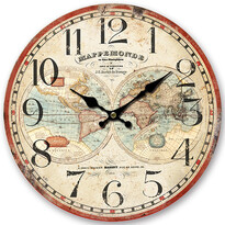 Drewniany zegar ścienny Mappemonde, śr. 34 cm