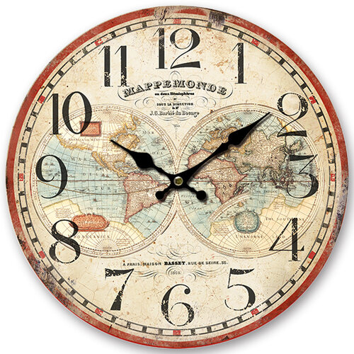 Дерев’яний настінний годинник Mappemonde, діам. 34 см