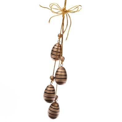 Lesena obesna jajca s trakovi, 4 kos