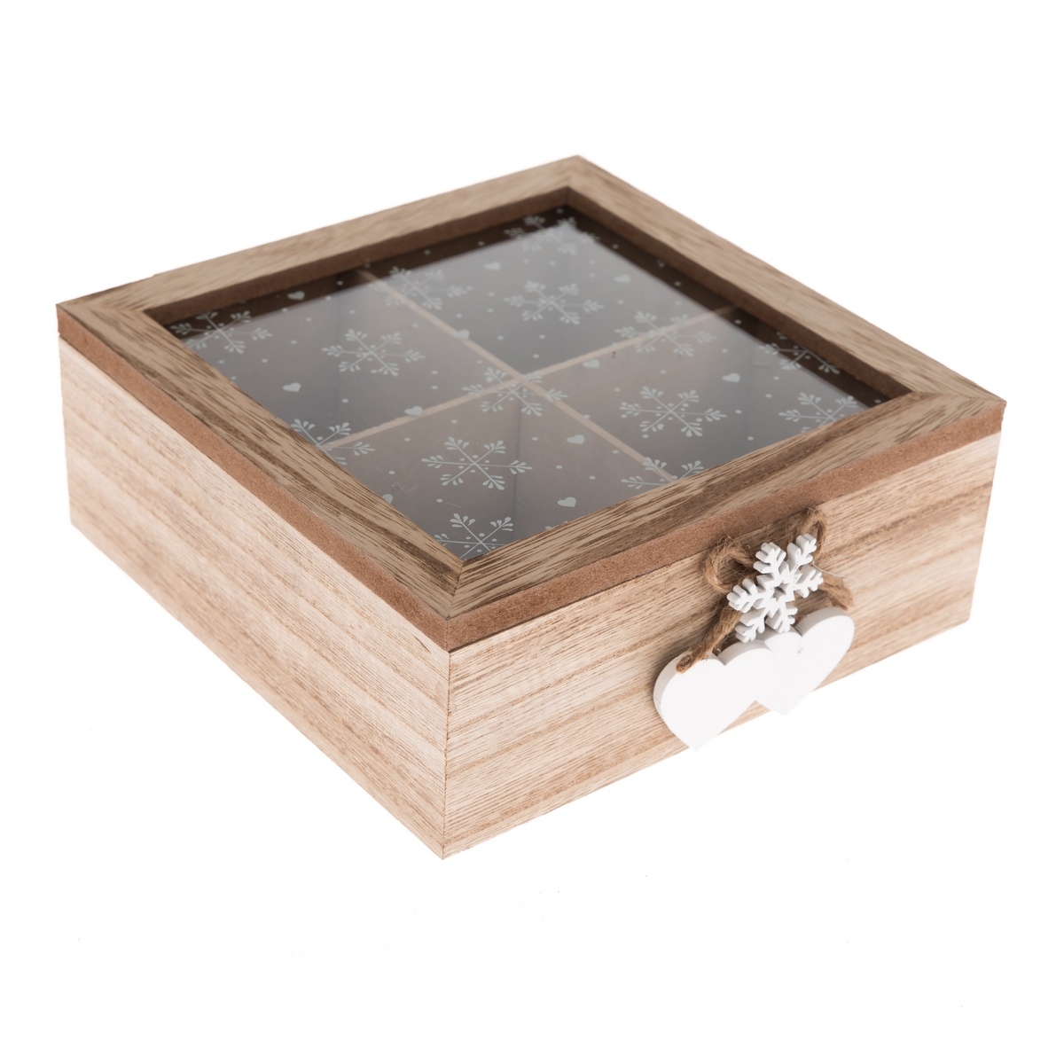 Fotografie Dřevěný box se 4 přihrádkami Snowflake, 18 x 18 x 7 cm
