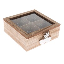 Drewniane pudełko z 4 przegródkami Snowflake,18 x 18 x 7 cm