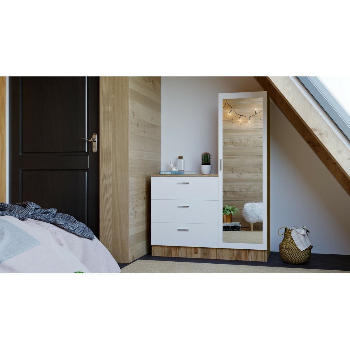 Komoda so zrkadlom Coco White and Atlantic Pine