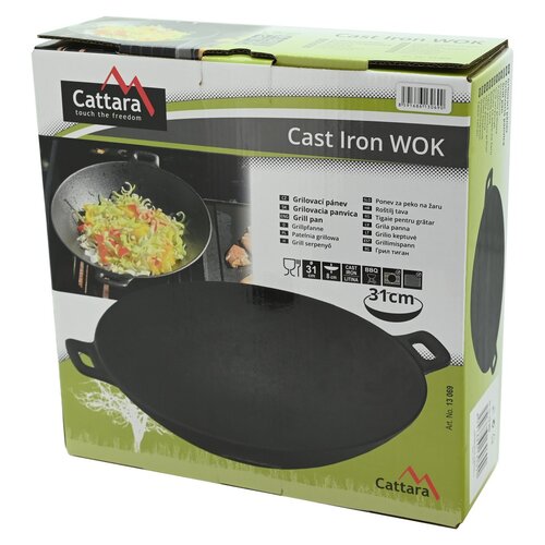 Cattara 13069 Grillpfanne Wok Gusseisen, Durchmesser 31 c m